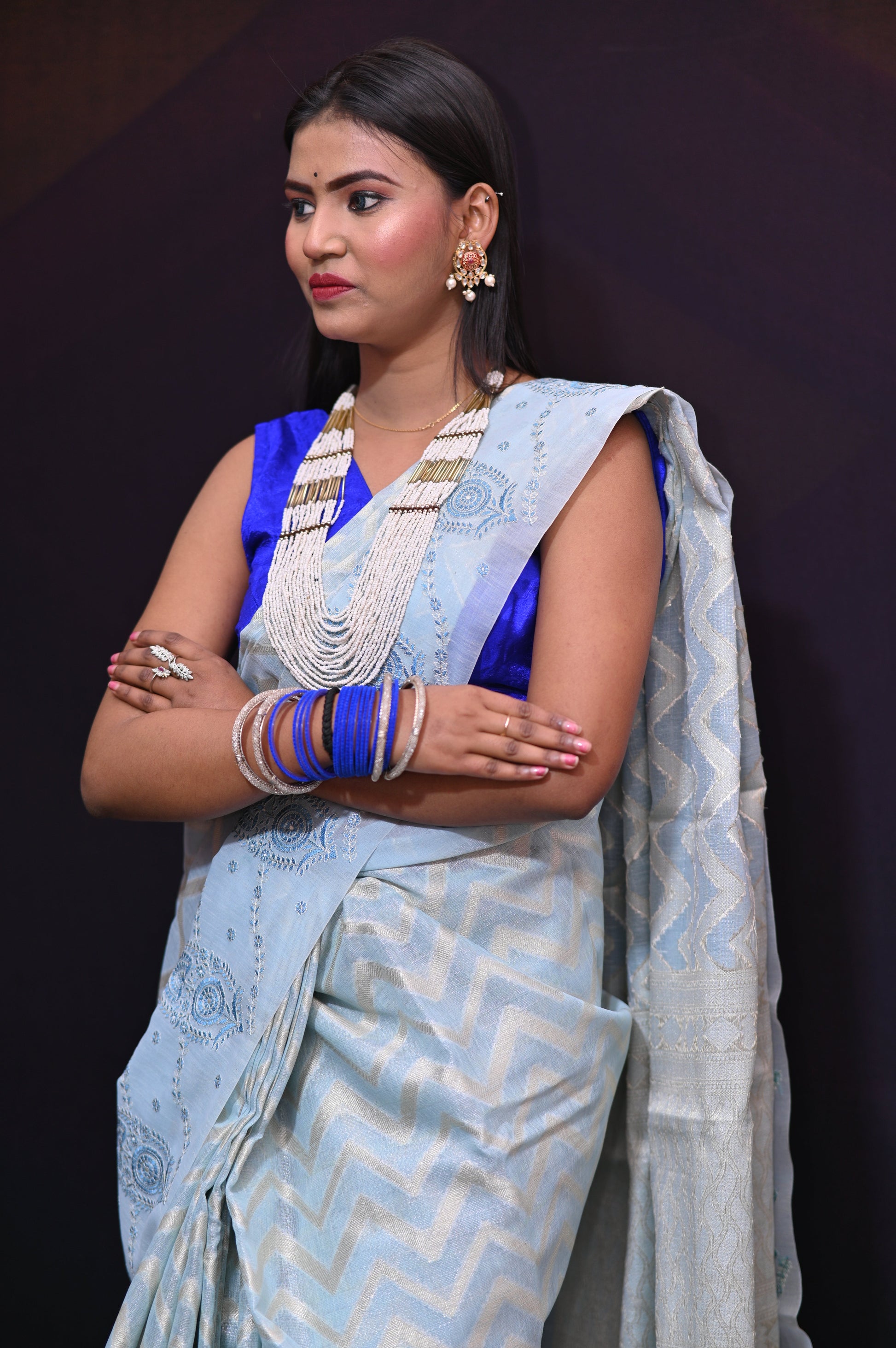 Blue Gold Tissue Saree - Kavaach Kashi