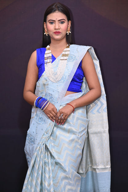 Blue Gold Tissue Saree - Kavaach Kashi