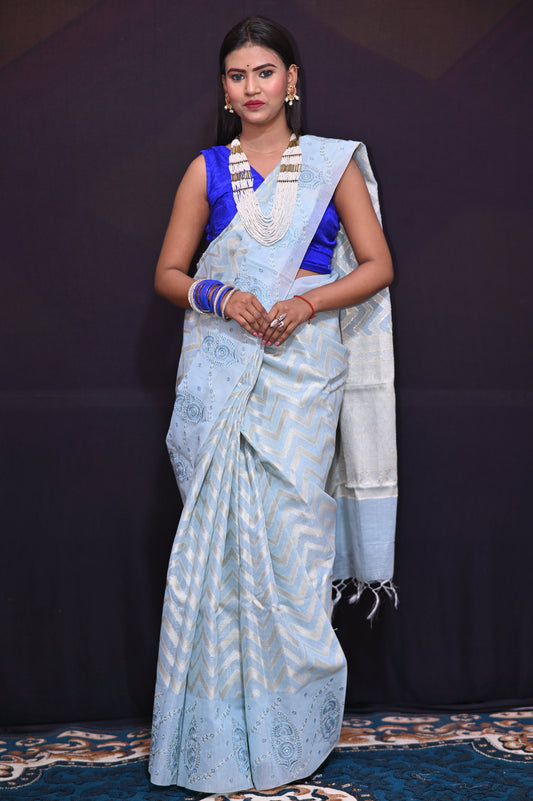Blue Gold Tissue Saree - Kavaach Kashi