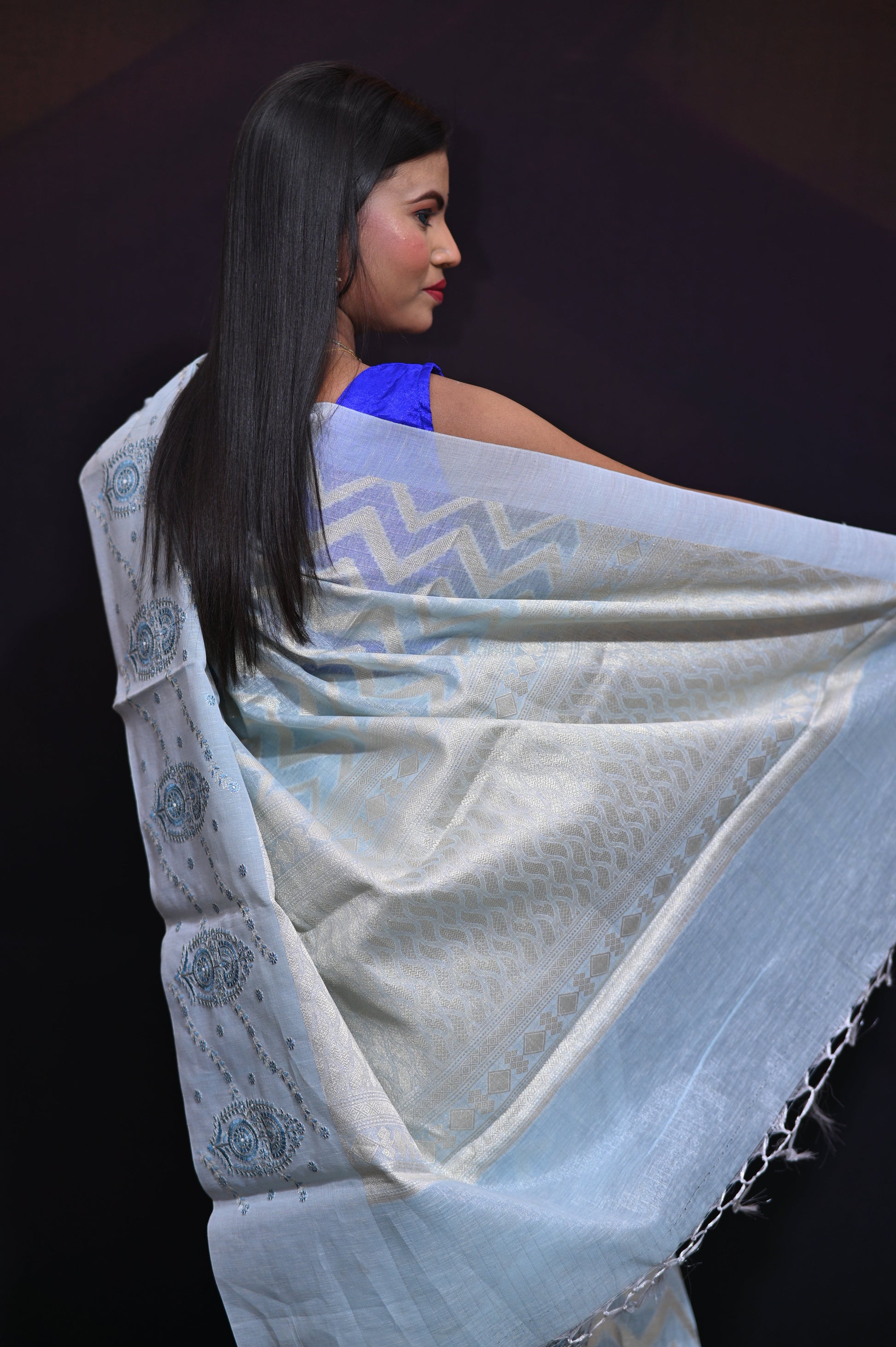 Blue Gold Tissue Saree - Kavaach Kashi