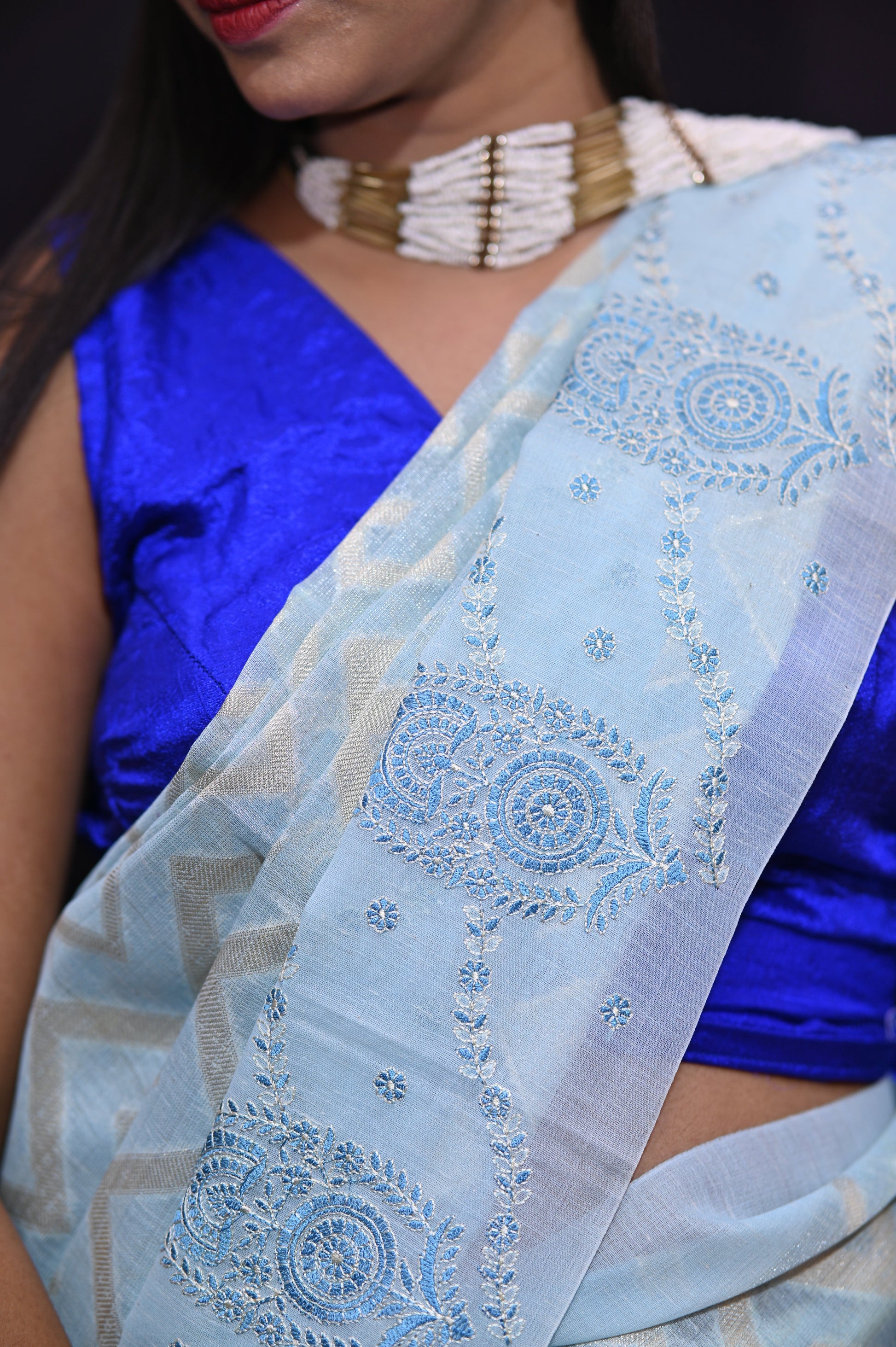 Blue Gold Tissue Saree - Kavaach Kashi