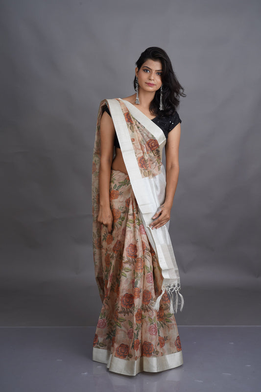 Copper Coloured Tissue Silk Saree - Kavaach Kashi