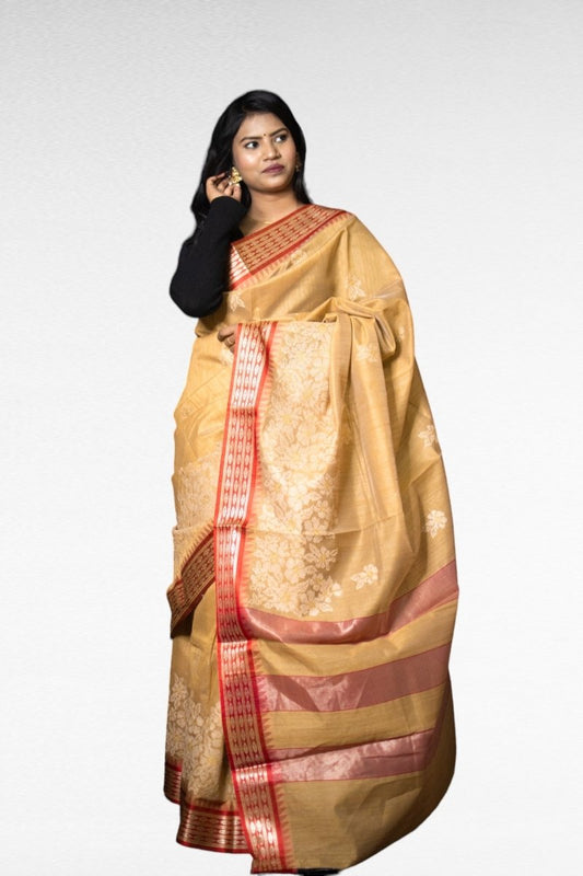 Gilded Blonde Elegance Tussar Saree - Kavaach Kashi