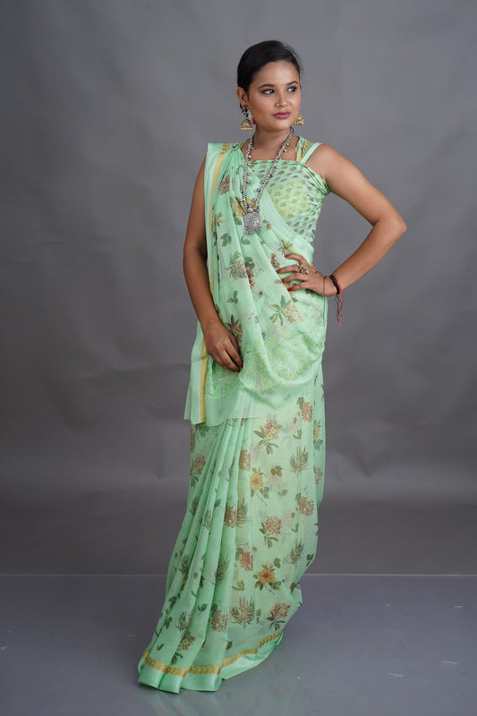 Green Chiffon Saree - Kavaach Kashi