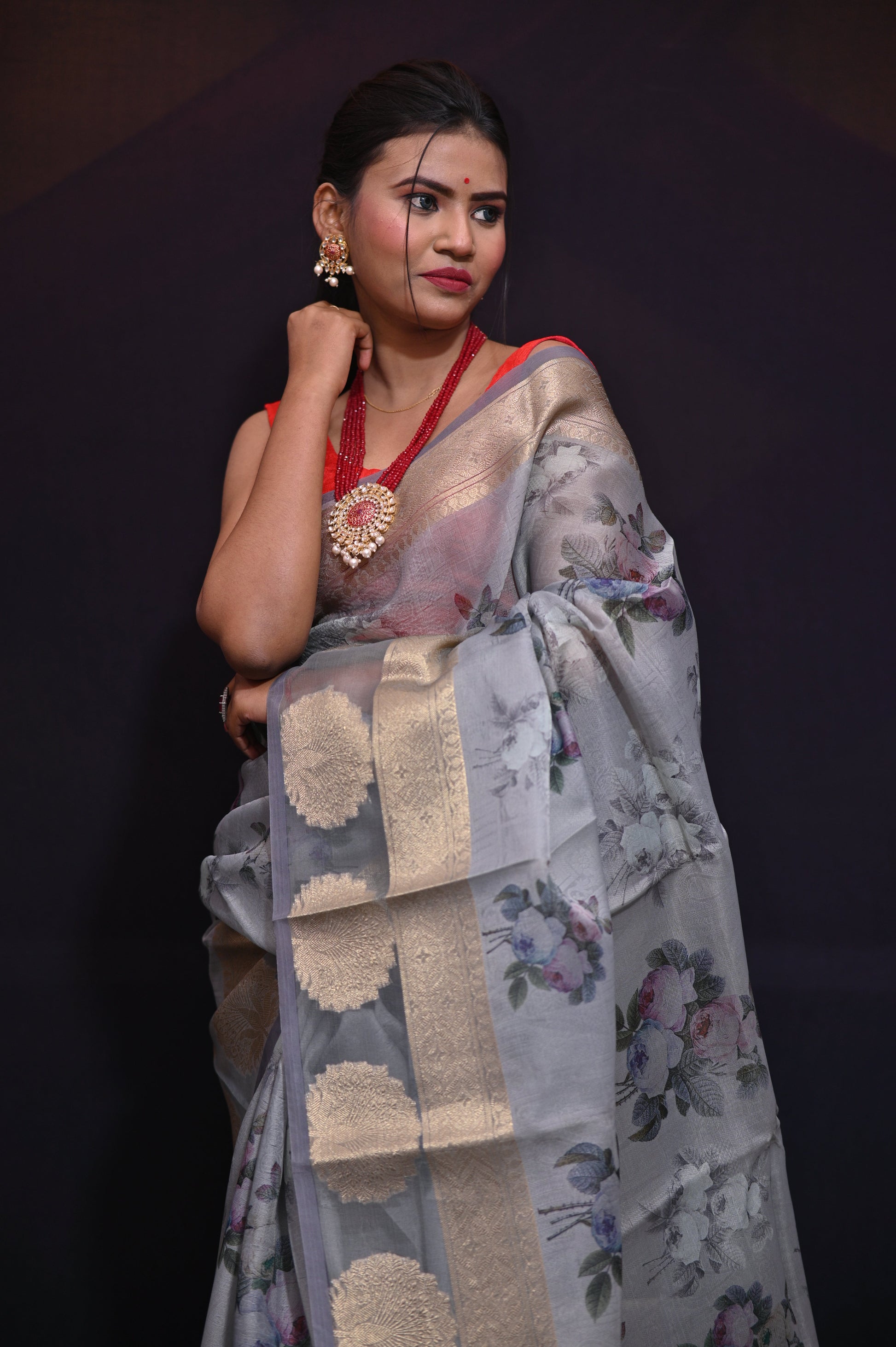 Greenish Grey Kora Saree - Kavaach Kashi