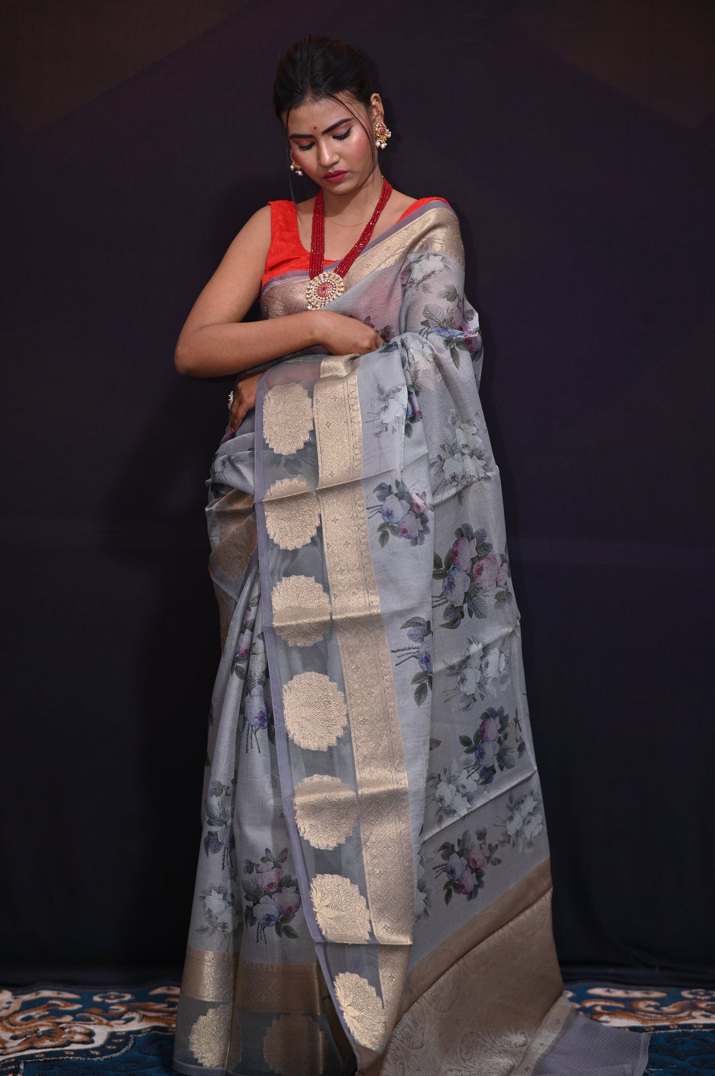 Greenish Grey Kora Saree - Kavaach Kashi