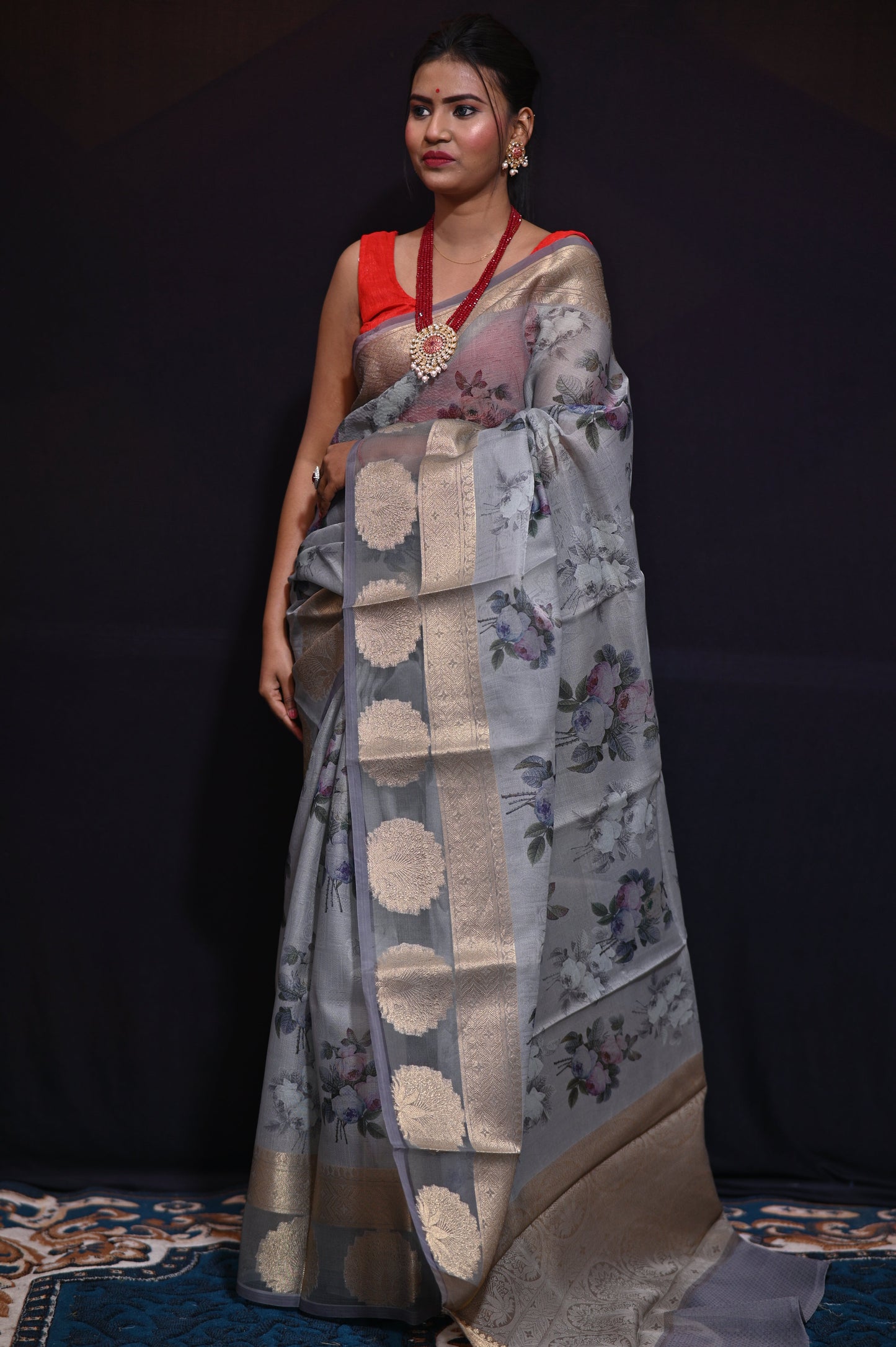 Greenish Grey Kora Saree - Kavaach Kashi