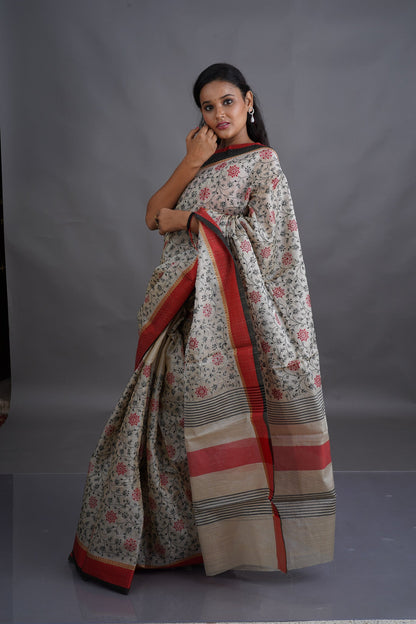 Light Gold Embroidered Tissue Saree - Kavaach Kashi