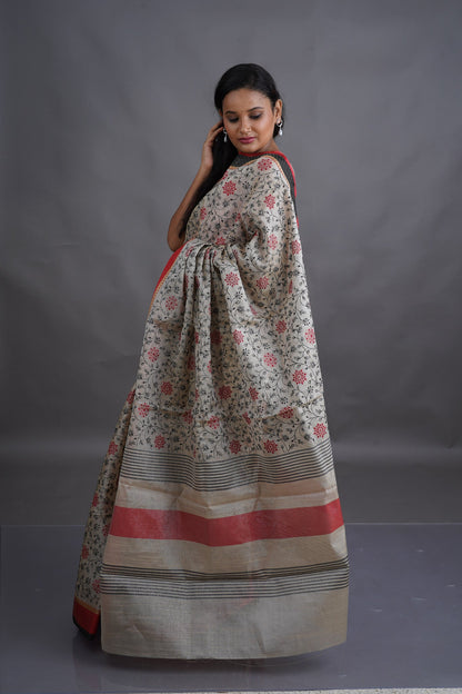 Light Gold Embroidered Tissue Saree - Kavaach Kashi