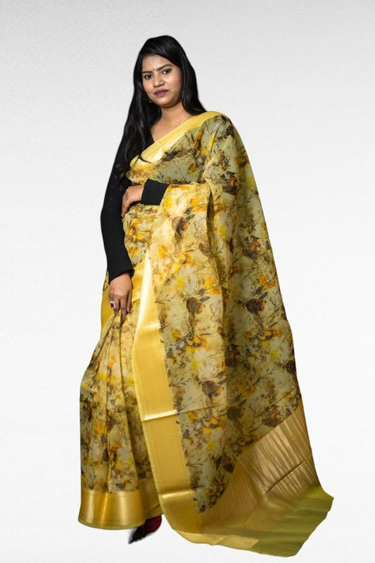 Marigold Serenade Kora Saree - Kavaach Kashi