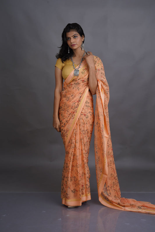 Orange Chiffon Saree - Kavaach Kashi