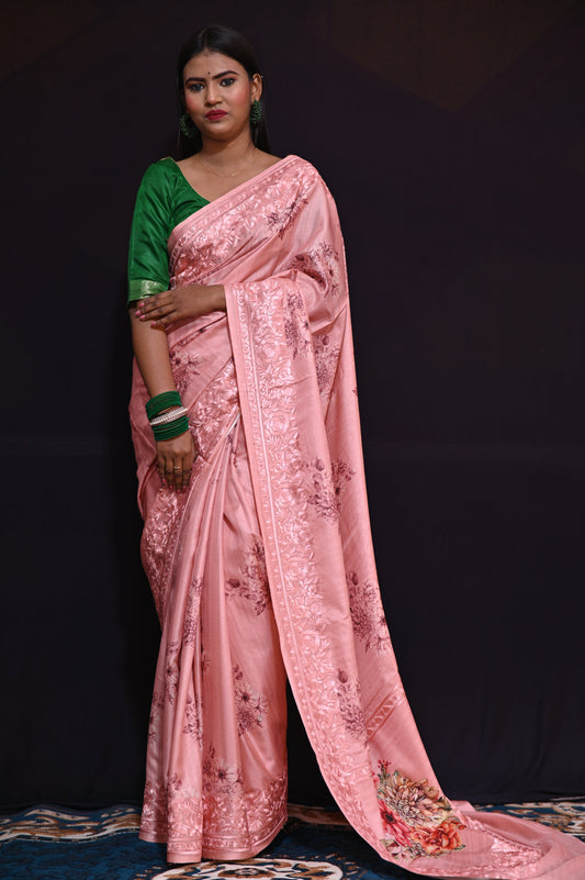 Peach Soft Matka Silk Saree - Kavaach Kashi