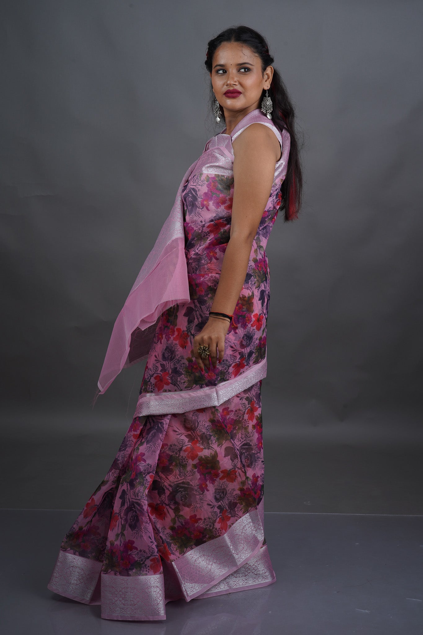 Pink Kora Silk Saree - Kavaach Kashi