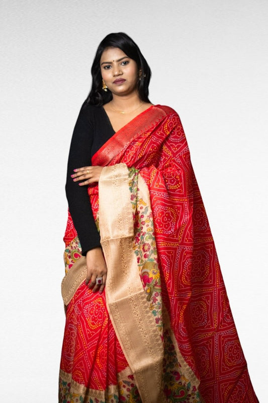 Red Pixelated Passion Chanderi Saree - Kavaach Kashi