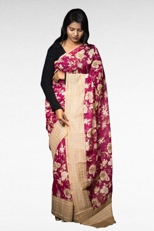 Regal Orchid Chanderi Saree - Kavaach Kashi