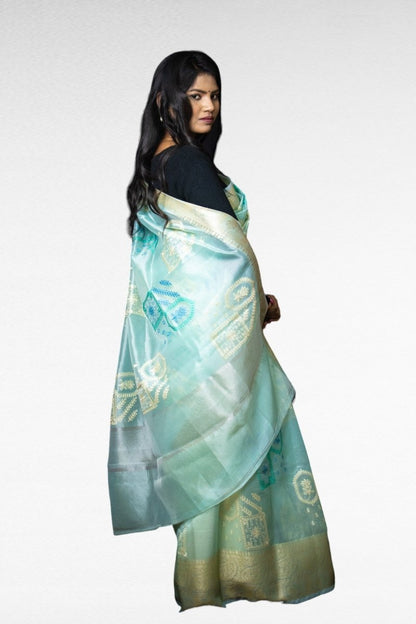 Teal Embroidered Kora Saree - Kavaach Kashi