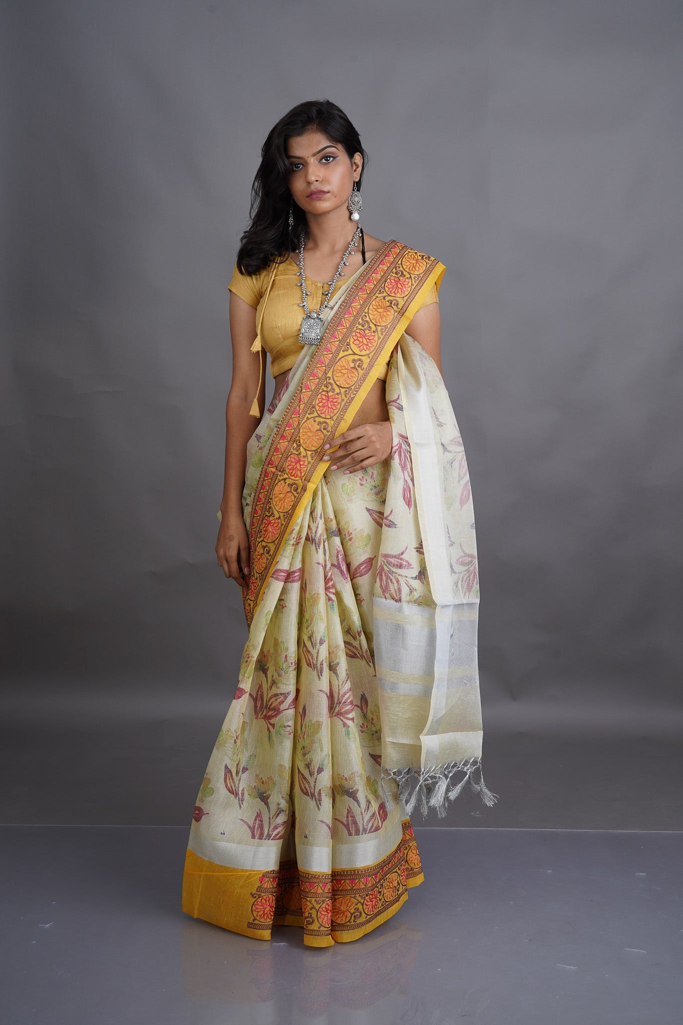 Yellow Gold Printed Saree - Kavaach Kashi