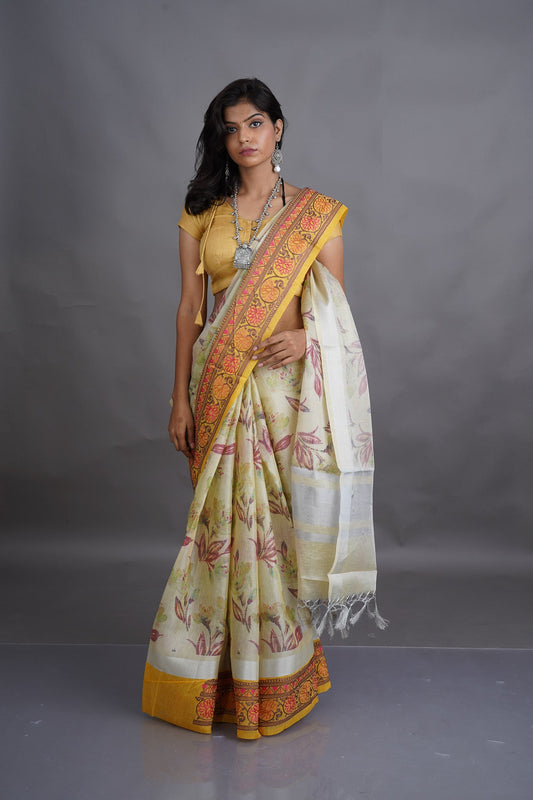 Yellow Gold Printed Saree - Kavaach Kashi